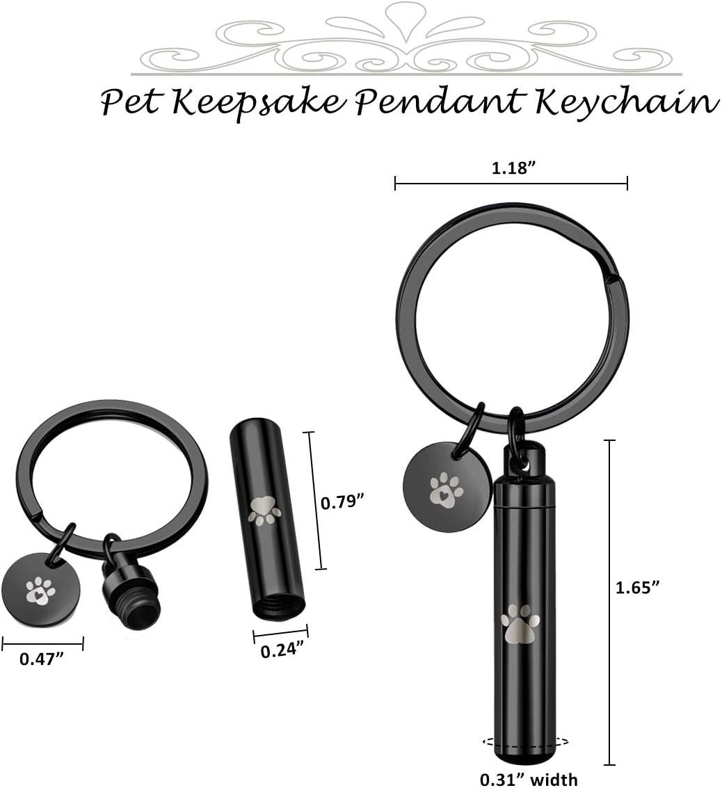 Personalized Master Free Engraving Custom Pet Dog Paw Cylinder Cremation Urn Keychain Keepsake Memorial Ashes Jewelry Black
