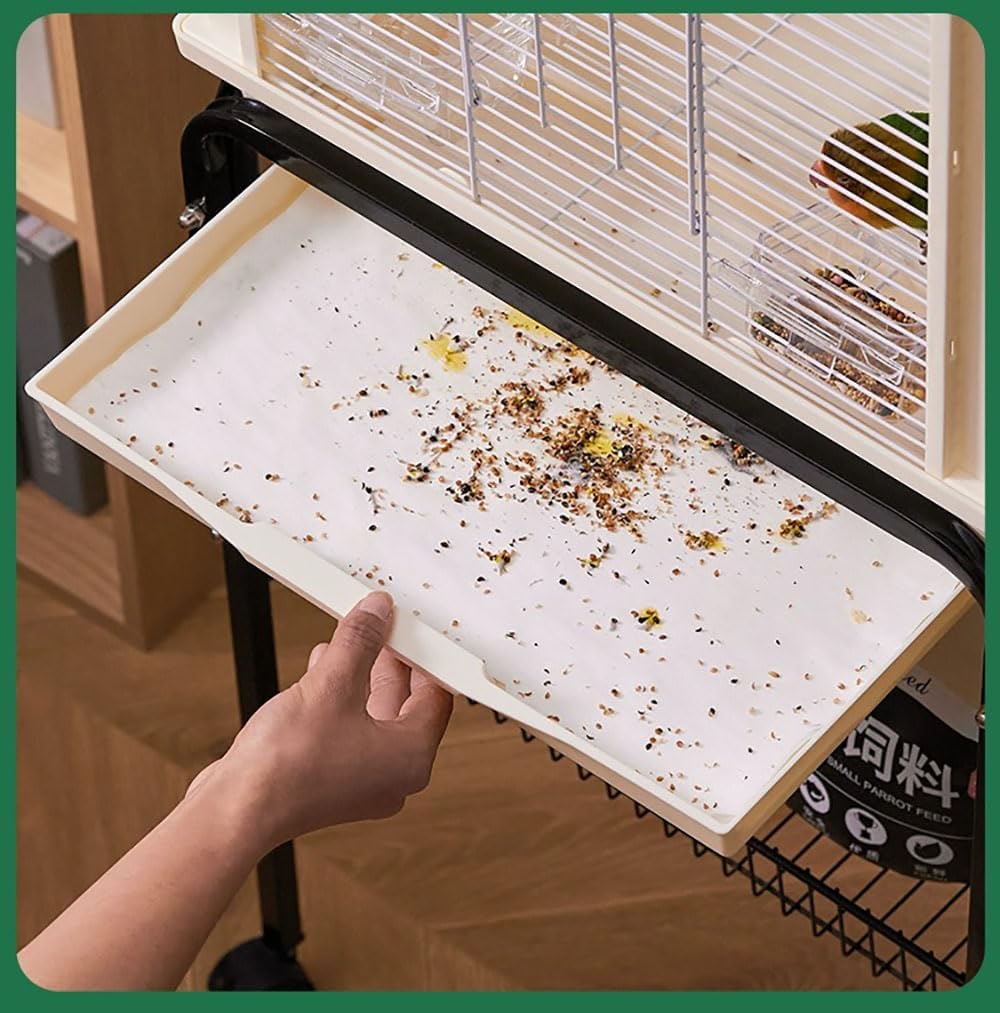 Firdnyohs 100PCS Bird Cage Liner Papers, Disposable Cage Paper Liners Precut Absorbent Cushion Pad Mat Accessories for Pet Bird Parrot (White)