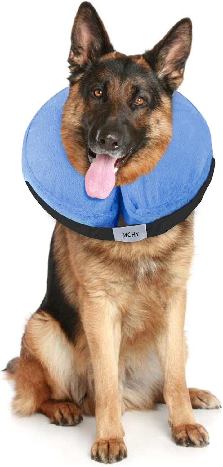 MCHY Inflatable Dog Cone,Adjustable Recovery Collar for Dogs After Surgery,Prevent from Biting & Scratching,Not Block Vision (Blue, S-Neck 7''- 12'')