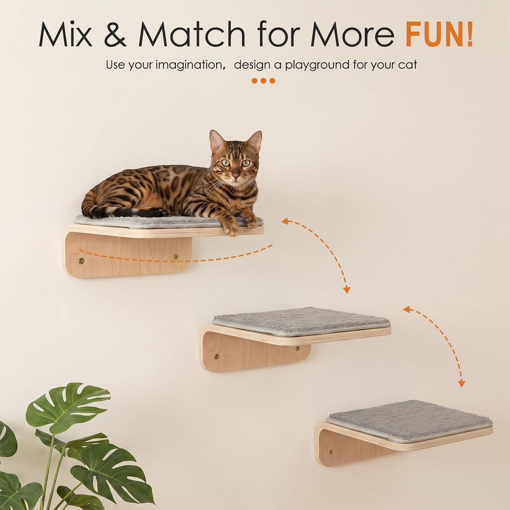 Wenqik 2 Pcs Cat Steps for Wall, Wooden Cat Climbing Shelf 10 x 10 x 4 Inch