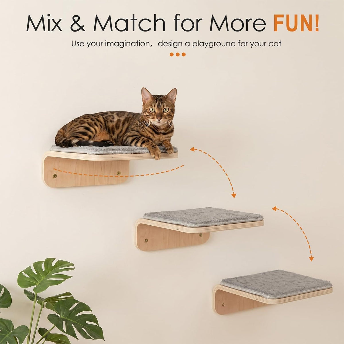 Wenqik 2 Pcs Cat Steps for Wall, Wooden Cat Climbing Shelf 10 x 10 x 4 Inch