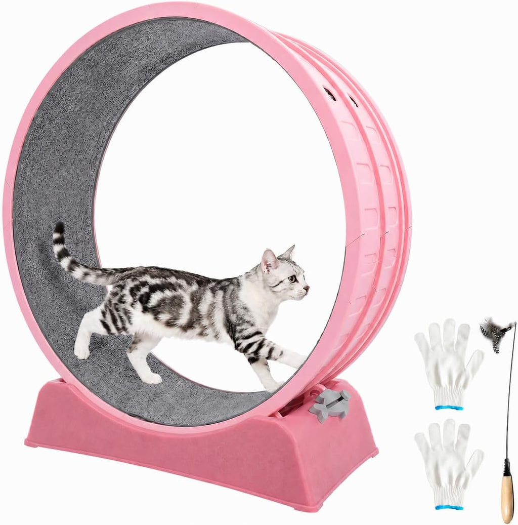 Cat Exercise Wheel for Indoor Cats, 33" Cat Wheel with Quiet TPE Roller & Paw-Friendly Running Mat & Large Space, Suitable for Weight Loss, Playing, Fitness & Pent-Up Energy - Kitty Pink