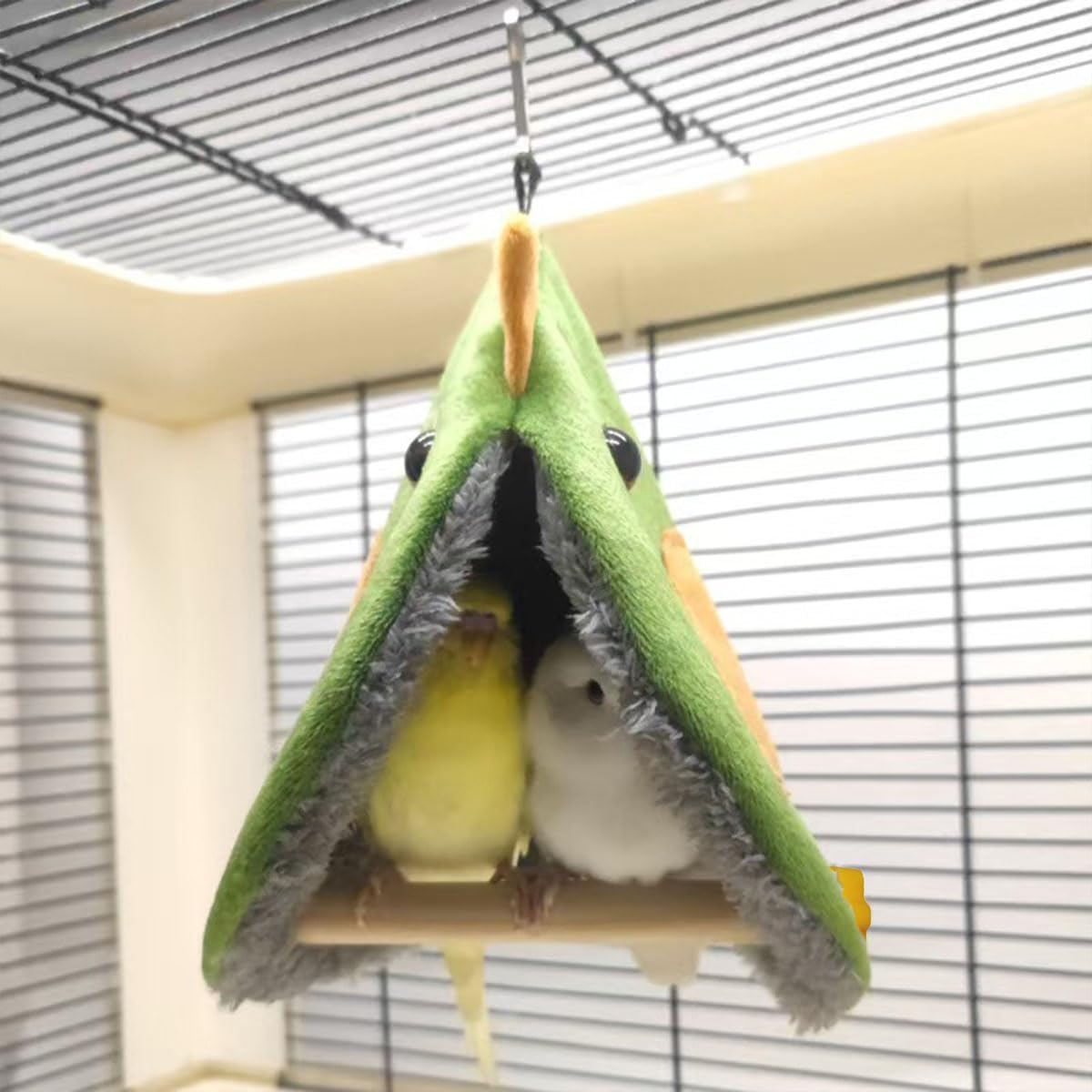 Bird Snuggle Tent - Hanging Sleeping Hut with Perches for Small Birds Parrot Parakeet Cockatiel Conure Budgie Finch Quaker
