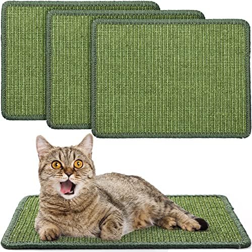 4 Pcs Cat Scratcher Mat Sisal Scratch Mats Horizontal Floor Scratching Pad Rug Sisal Fabric Cat Scratch Mat for Protecting Carpets Sofas and Cat Grinding Claws Green 11.8" x 15.7"
