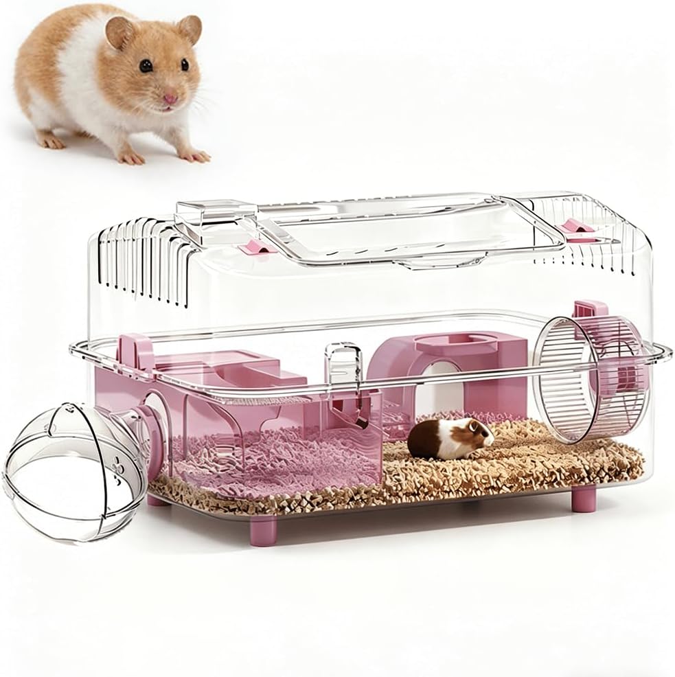 8-in-1 Dwarf Hamster Cage, No Assembly Full Transparent, Temporary Transitional/Breeding/Nursery Cage, 16.93×11.81×9.45 in, Fits Small Space/Kid’s Room, for Dwarf & Baby Hamsters