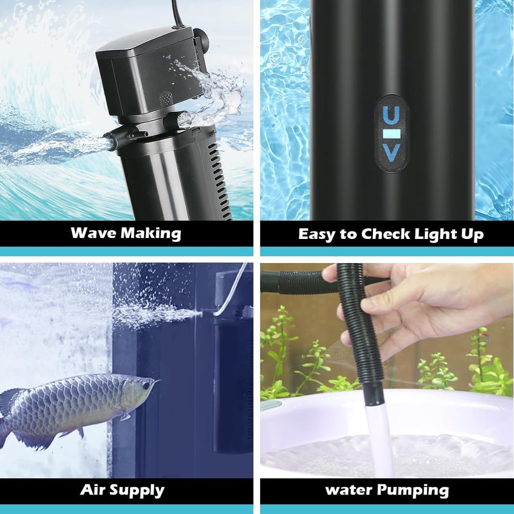 COOSPIDER Aquarium Filter with 7W U-V Light 300GPH for 75-200 Gallon Tank