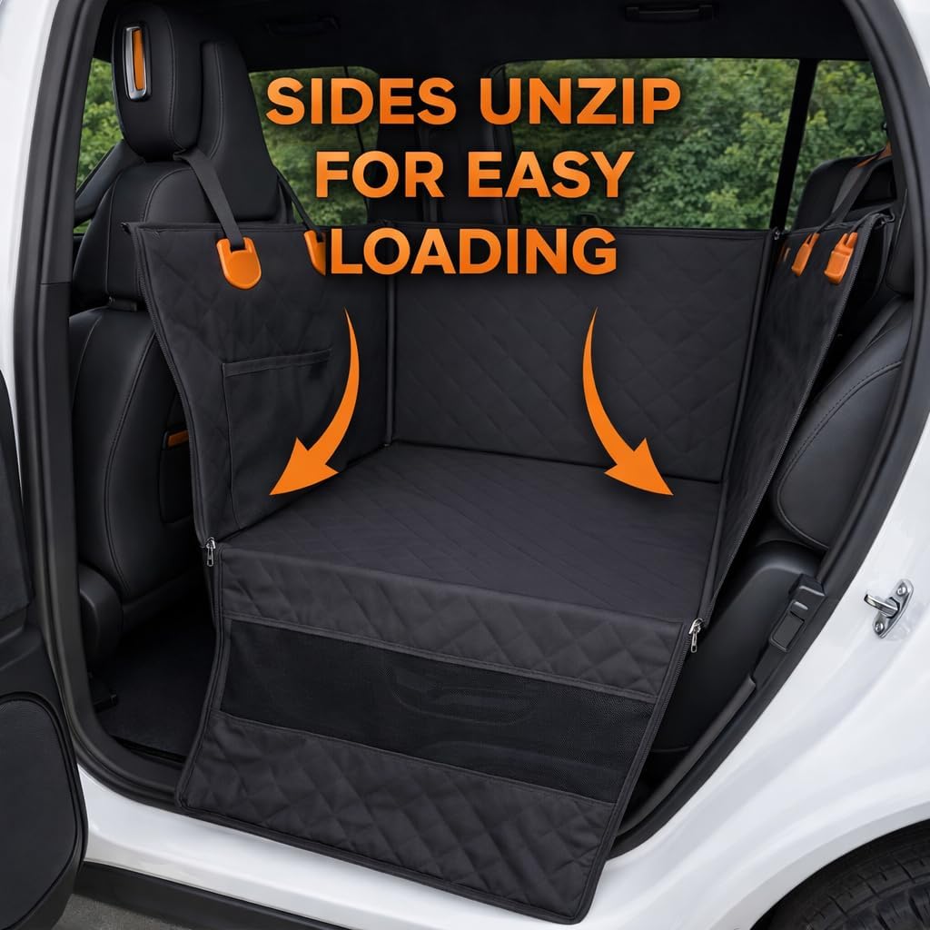 Dog Car Seat for Medium & Small Dogs - Zip-Down Sides & Tether