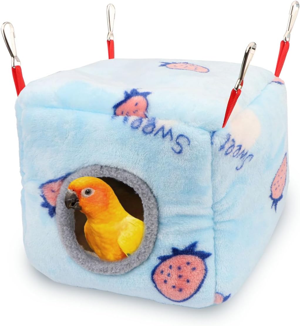 Wontee Bird Nest House Winter Warm Bird Bed for Cage Hanging Hammock Shed Hut for Parrots Budgies Parakeets Caique Senegal Cockatiels Conures (Small-5.9"x5.9"x5.9")