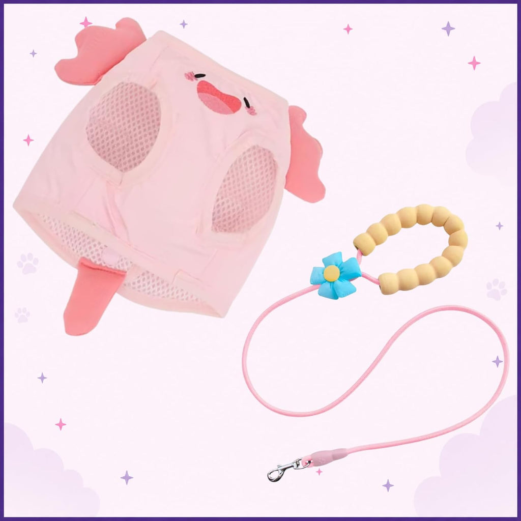 Cat Harness and Leash Set, Step-in Mesh Vest, Pink Axolotl, Small