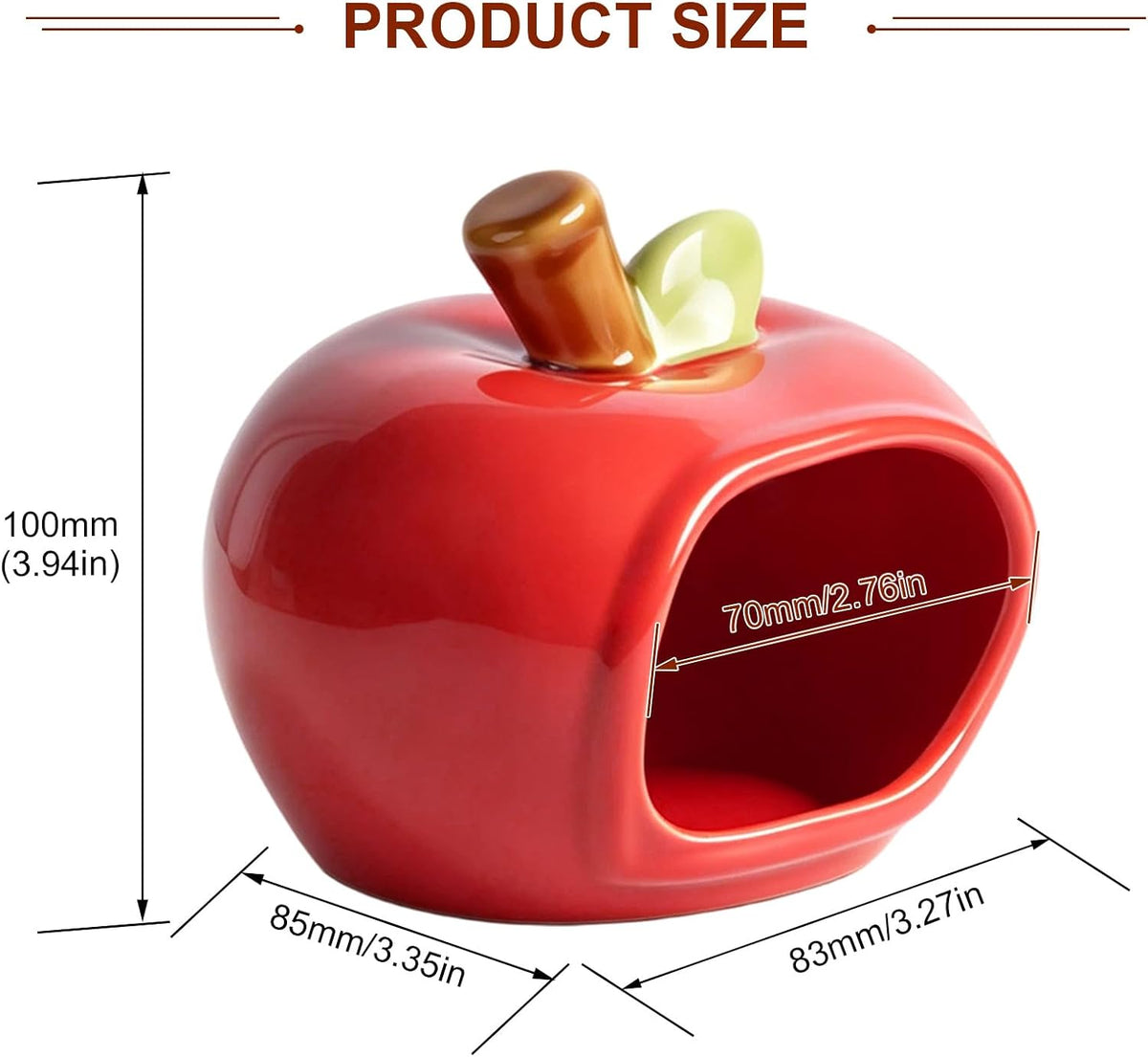 Ceramic Hamster Hideout, Cozy Pet House for Gerbil & Mice, Red, Large