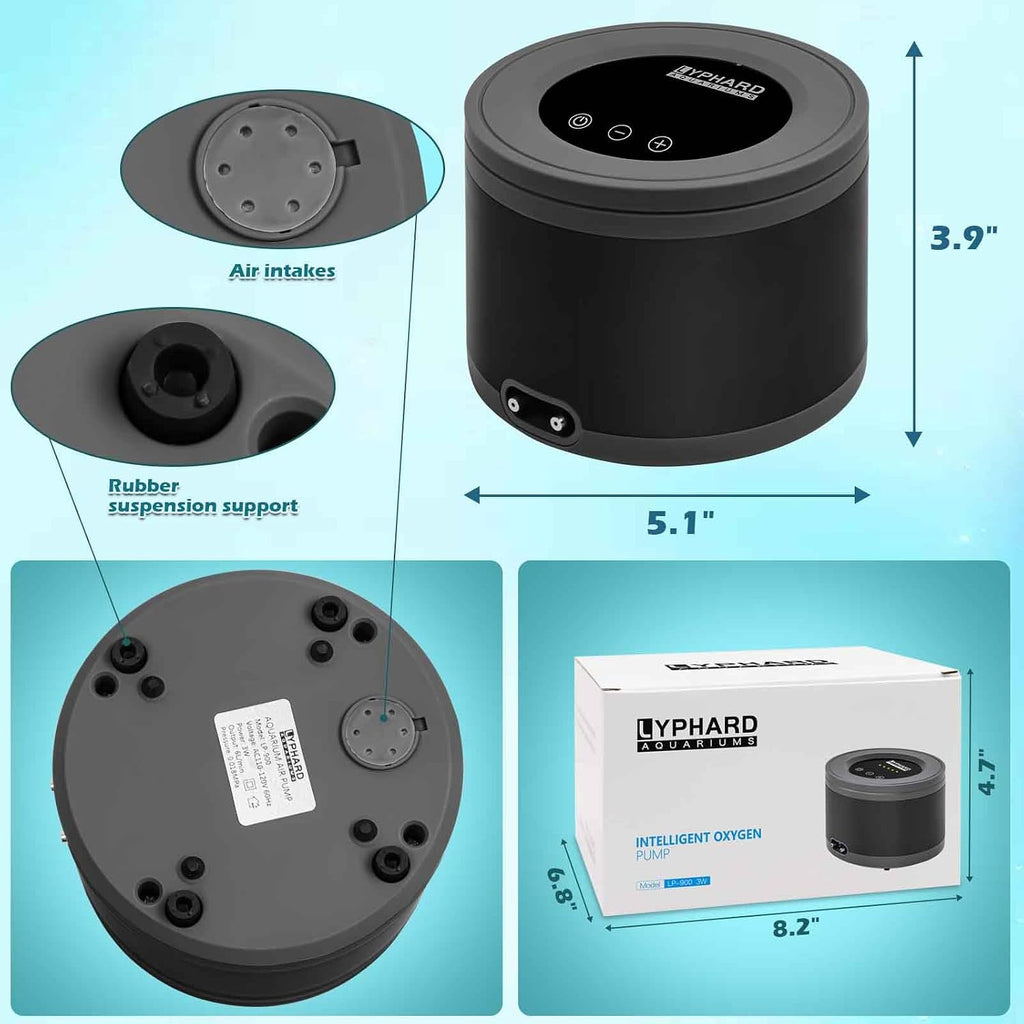 LYPHARD AQUARIUMS Aquarium Air Pump, Dual Outlets 5W Ultra Quiet Aerator for 20-600 Gallon Fish Tank Bubbler Adjustable Air Flow with Accessories