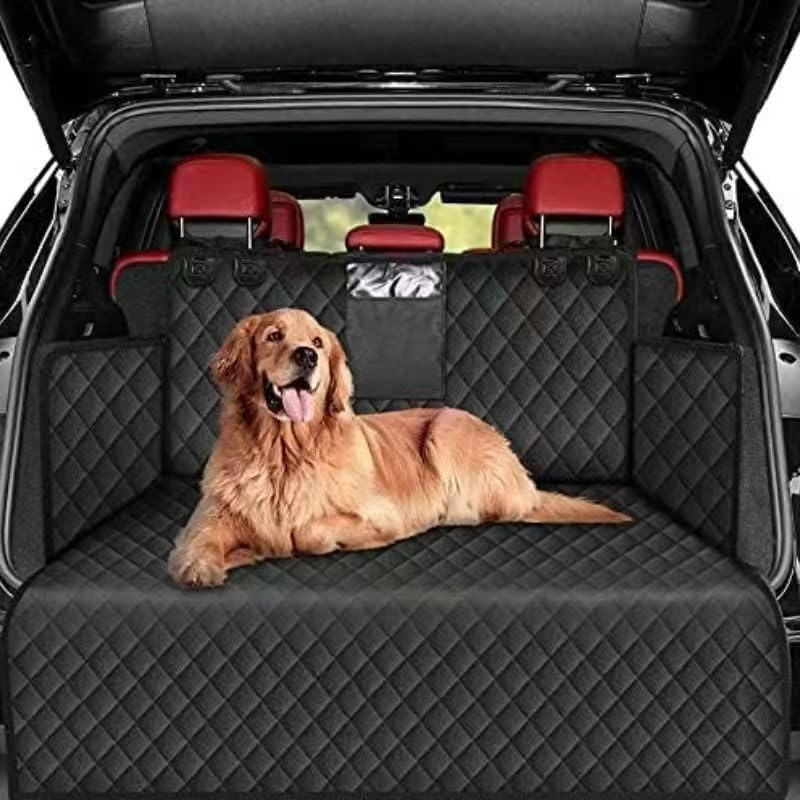 Dog Car Seat Cover for Back Seat, Hard Bottom Back Seat Extender for Dogs, Waterproof Car Hammock, Backseat Bed and Car Seat Protector, Nonslip Fit for Cars, SUVs, Trucks,Black