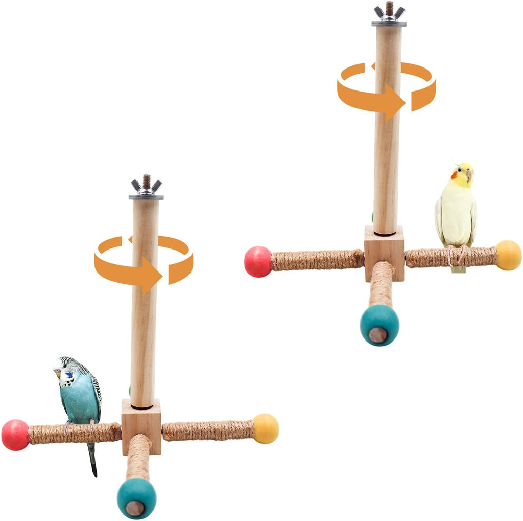 2 Pack Bird Stand Perch Toy, Interactive Wooden Rotating Parrot Perch for Bird Cage, Enrichment Parakeet Toys, Cage Accessories for Budgies, Cockatiels, Lovebirds, Canaries, Finches, Other Small Birds