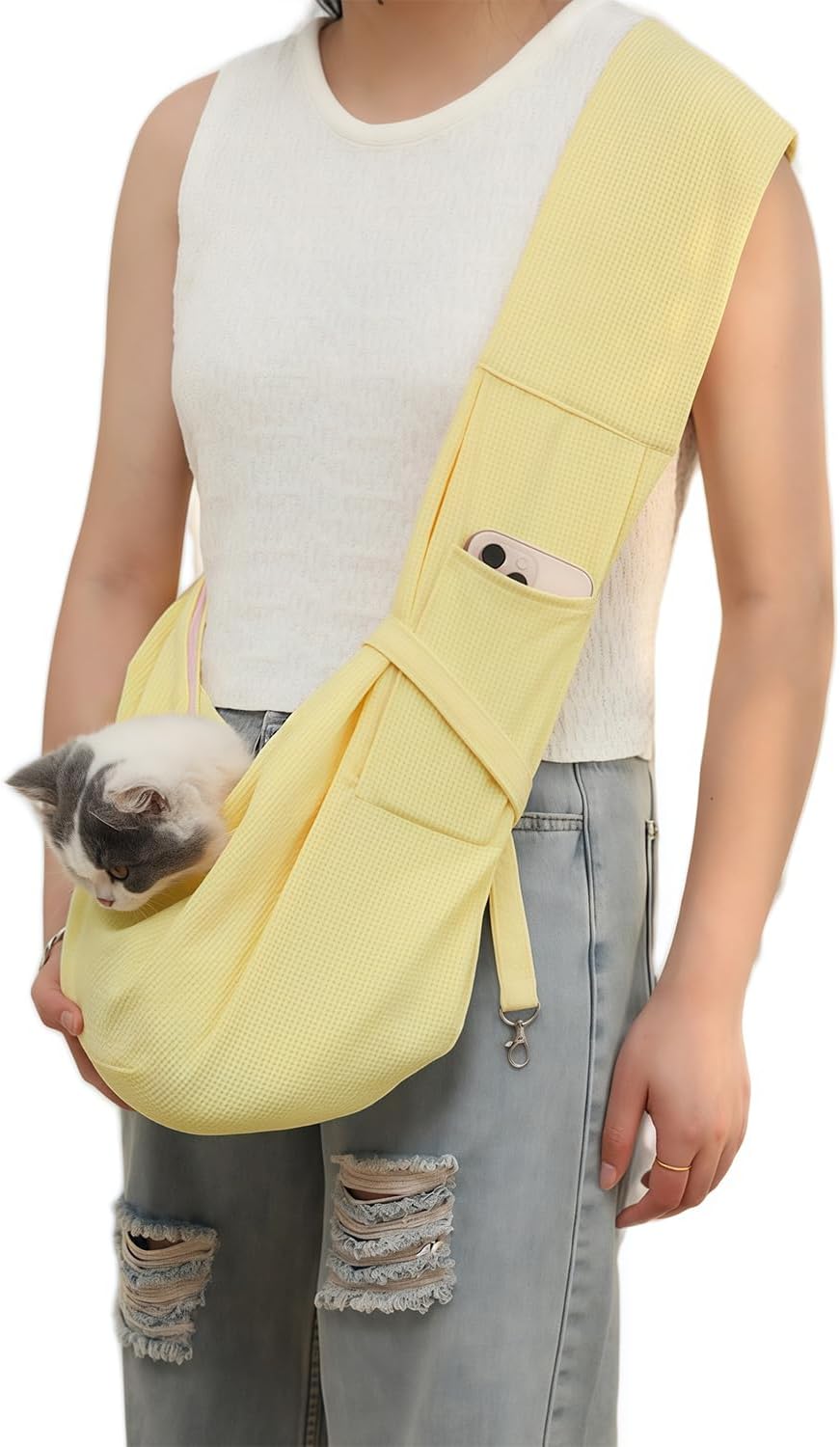 Pet Sling Carrier Bag for Cat Puppy Crossbody Carrier with Pocket and Harness Lightweight Small Cat Dog Crossbody Carriers
