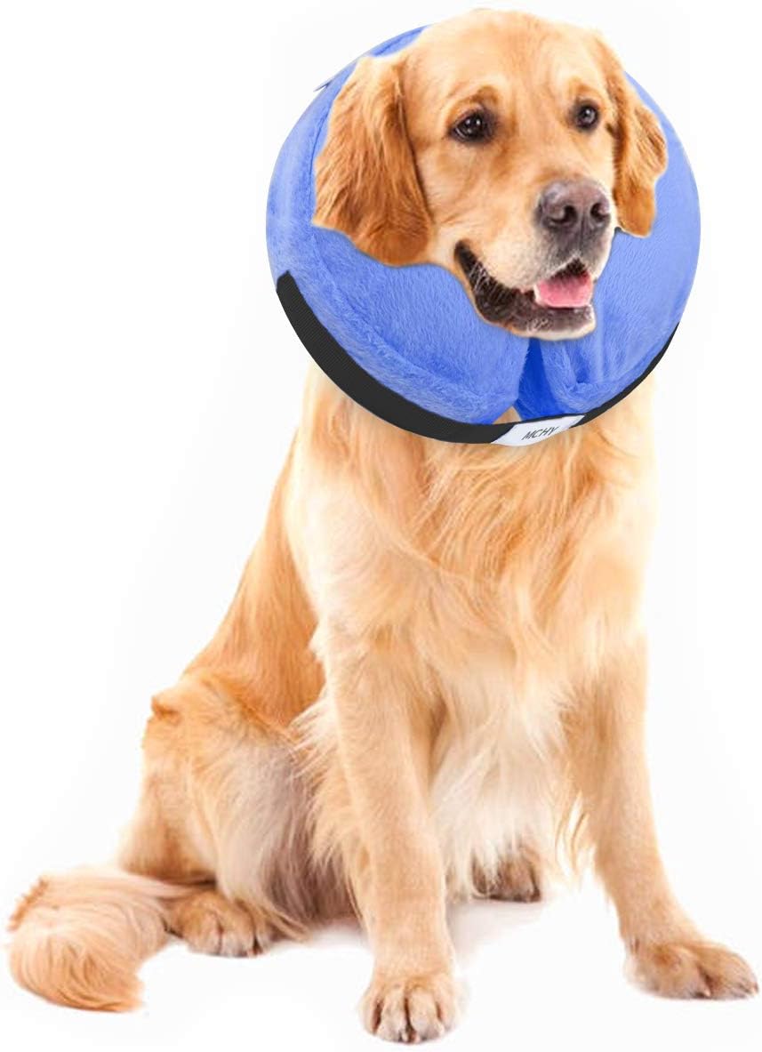 MCHY Inflatable Dog Cone,Adjustable Recovery Collar for Dogs After Surgery,Prevent from Biting & Scratching,Not Block Vision (Blue, S-Neck 7''- 12'')