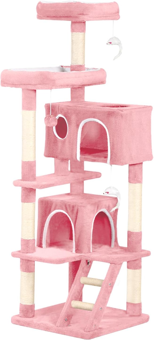 Cat Tree with 2 Cozy Condos & 6 Sisal Scratching Posts, 60-inch Multi-Level Cat Tower for Indoor Cats, Extra Sturdy Cat Activity Center (Dark Gray)