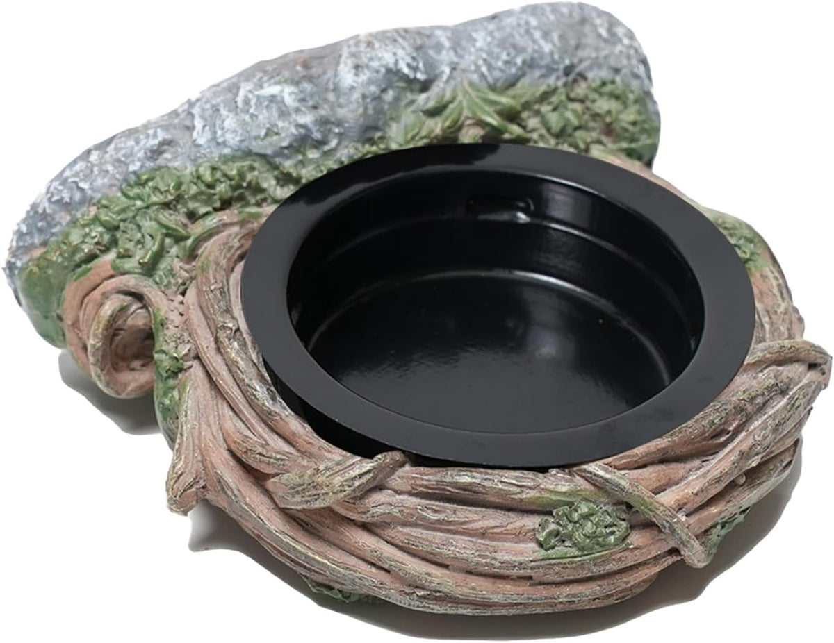 Reptile Feeding Ledge with 2 Cups, Hollow Vine Food Dish & Water Bowl for Bearded Dragon, Gecko, Lizard & Snake – Reptile Tank Accessories for Terrariums