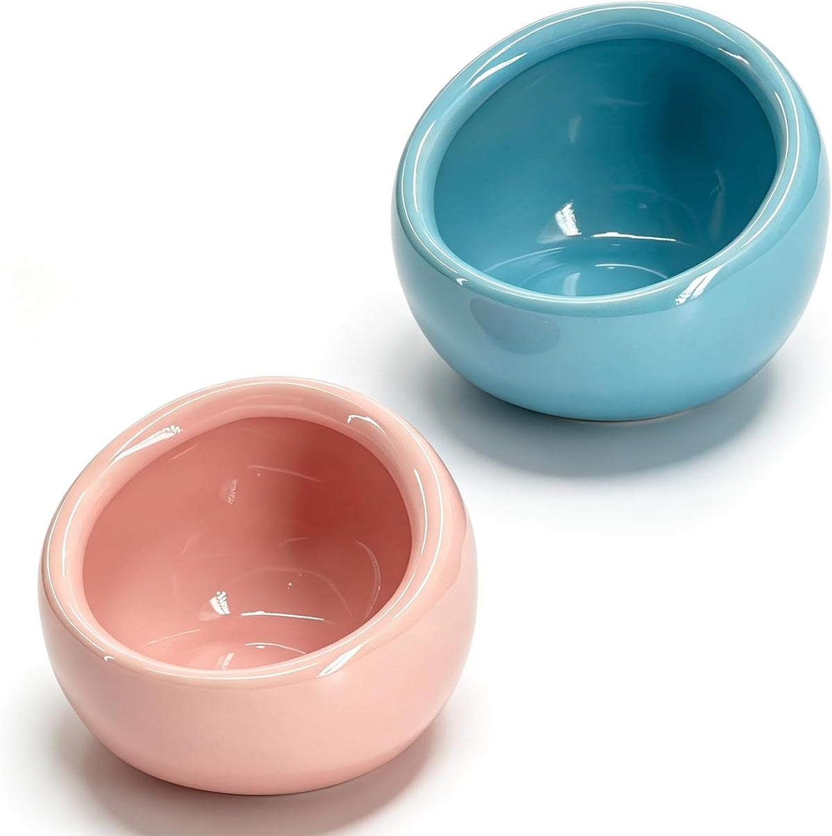 Hamster Food Bowl 2 Packs, Ceramic Slanted Bowl Food Dish Water Bowl for Dwarf Hamster Gerbil Mouse Rat Chinchilla Hedgehog Guinea Pig, Blue and Pink