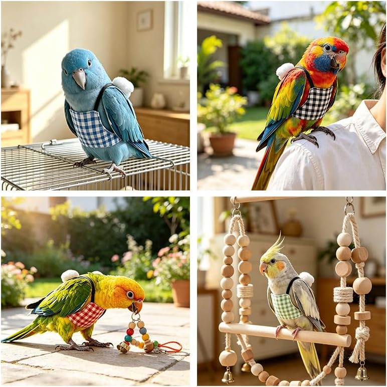 Bird Flight Suit with Leash, Parrot Harness Vest, Adjustable Bird Flying Training Clothes for Outdoor Activities, Walking, Exercise and Flight Training（Blue M）
