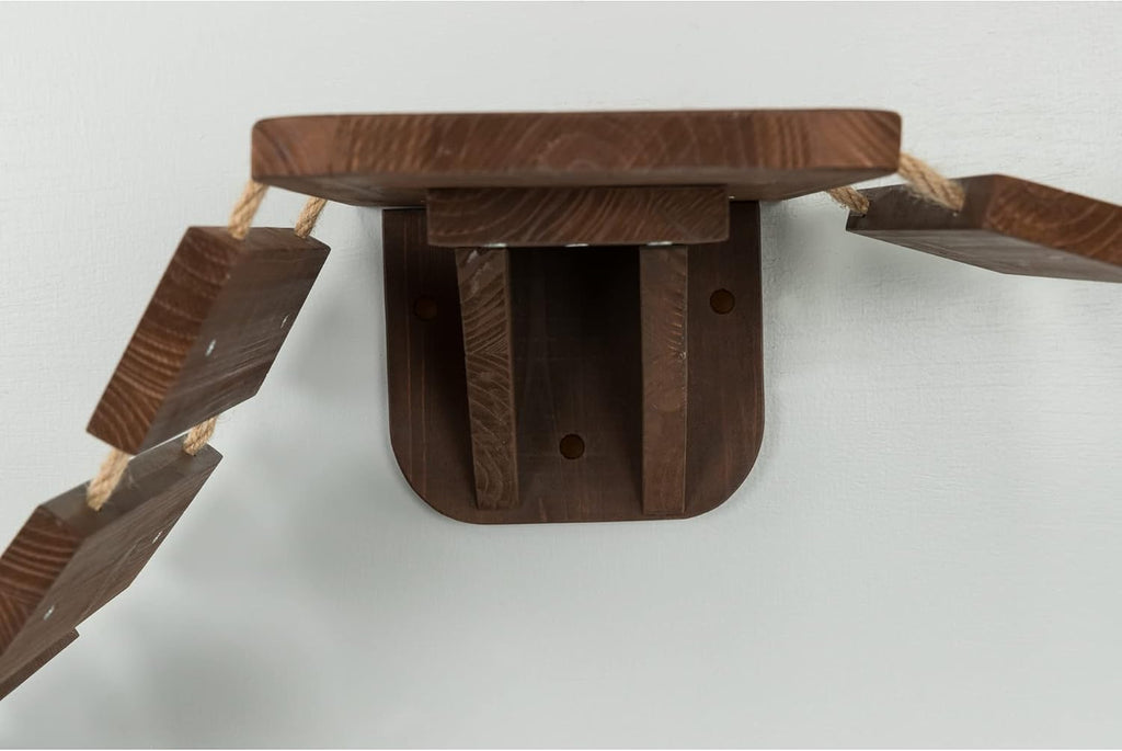 TRIXIE Wall Mounted Cat Bridge – Space-Saving Cat Wall Shelves for Climbing, Jumping & Vertical Play – Elevated Cat Furniture with 3 Platforms – Espresso Brown, 59.1 x 11.8 x 5.5 in