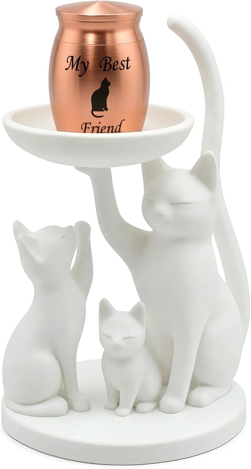 White Cat urn，Cat Memorial,Pet Urn for Cat Ashes