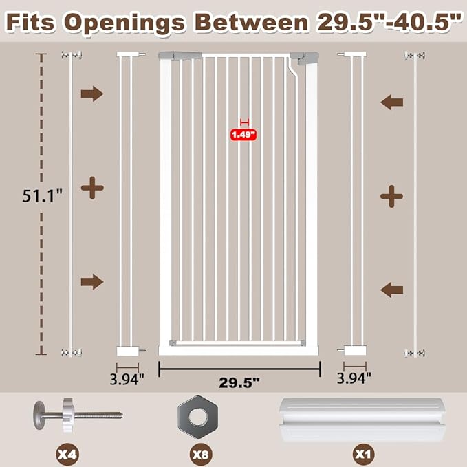 Fairy Baby 51.18" High Extra Tall Cat Gate, 29.5"-40.5" Wide Baby Gate - Image 2