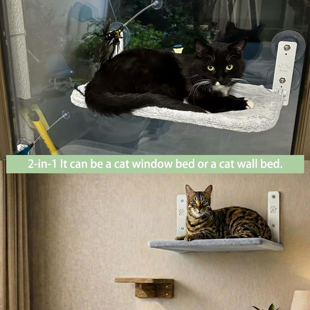 2-in-1 Cat Wall Bed & Window Bed,Cat Wall Hammock with Plush Washable Cover