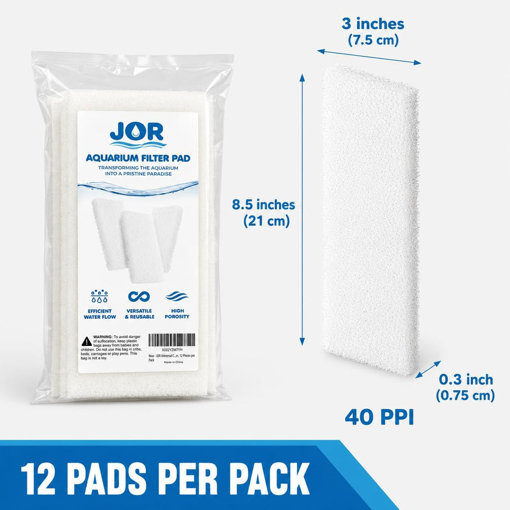 JOR Universal Canister Filter Pads, White Foam 40 PPI Sponges for Aquariums, Pre-Filter for Air Purifier, 12 Pieces per Pack