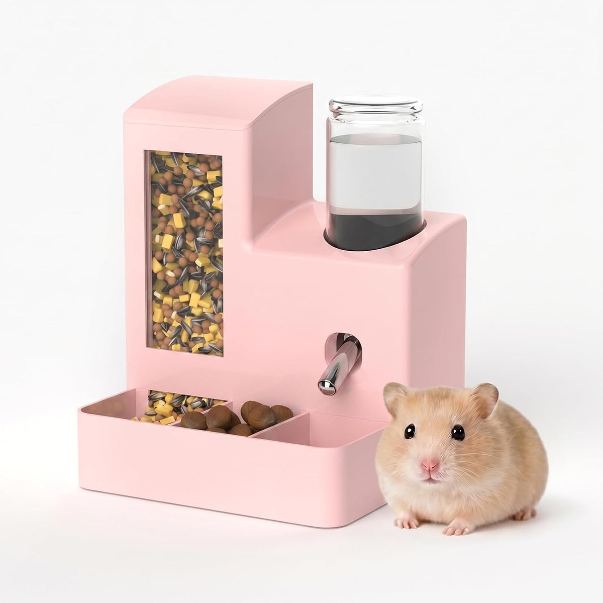 Hamster Water Bottle Feeder, No Drip 2-in-1 Dispenser