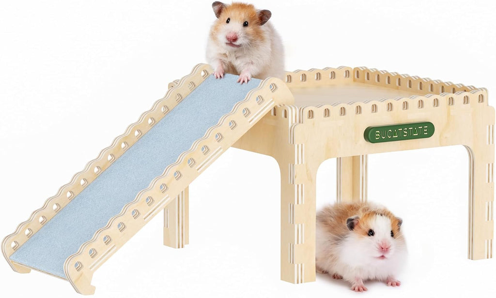 BUCATSTATE Natural Wood Hamster Hideout Castle, Easy-Assemble & Breathable