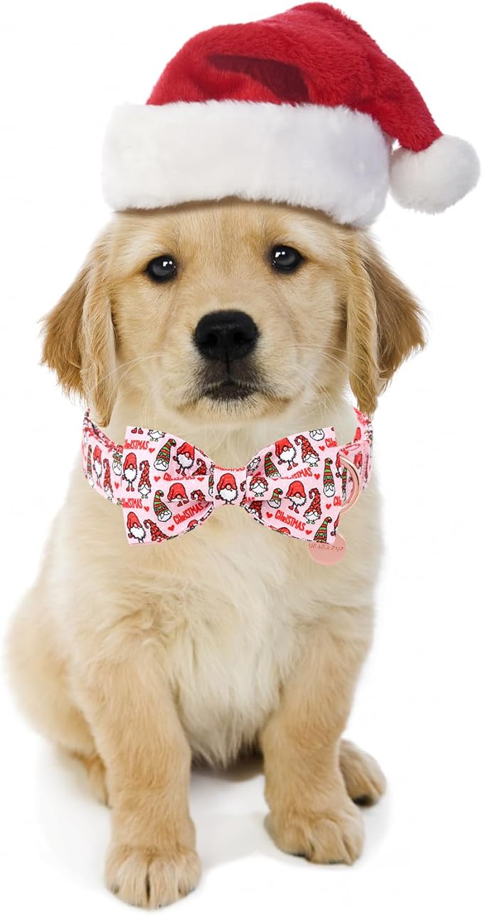 Christmas Dog Collar with Bow Tie, Cotton Christmas Bowtie Collar - Image 5