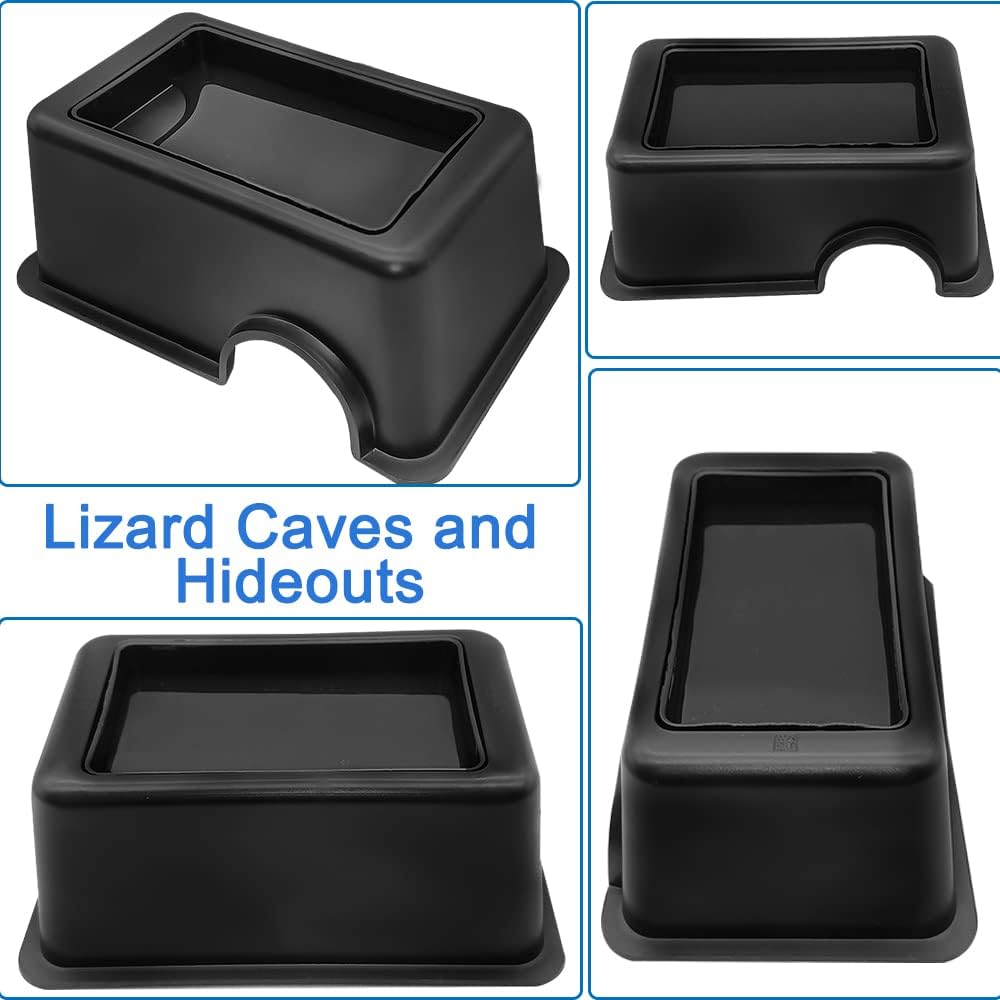 Hamiledyi 5 Pcs Reptile Plants Terrarium Hanging Fake Plant Leaves and Reptile Hide Box Gecko Hideout Cave with Sink Humidifier for Ball Python Bearded Dragon Chameleon Lizard