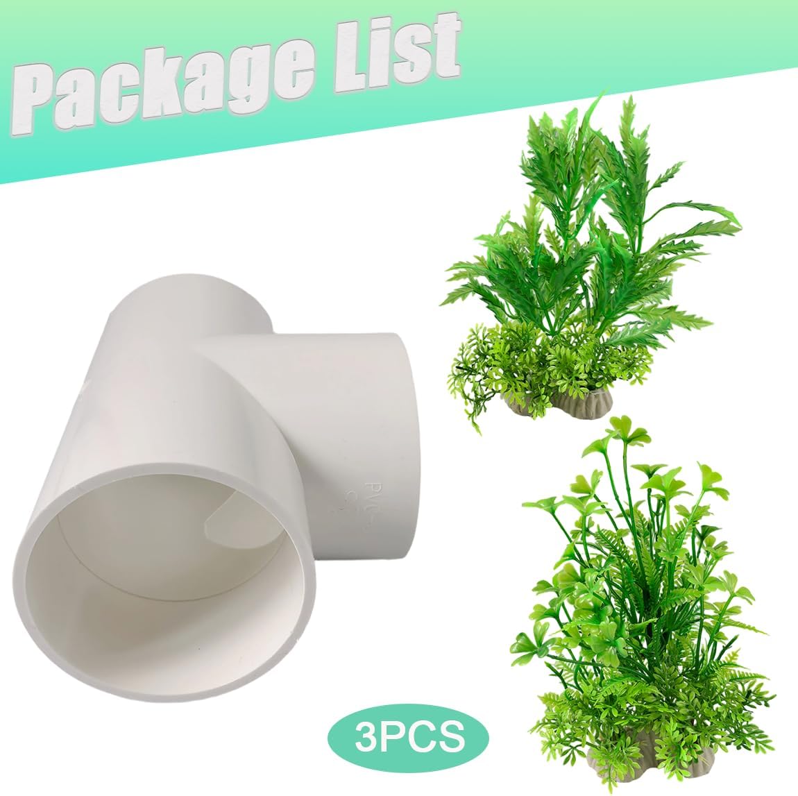3 PCS Axolotl Hide Tube with 3 Holes, 2 Artificial Plants for Aquarium, Safe Cave and Aquatic Green Plant Set, Aquarium Decor Set for Axolotl, Fish, Turtles Tank Decorations Accessories