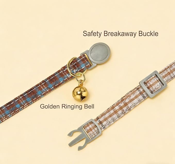 Cotton Bowtie Cat Collar with Bell 2 Pack Plaid Breakaway Kitten Collars with - Image 3