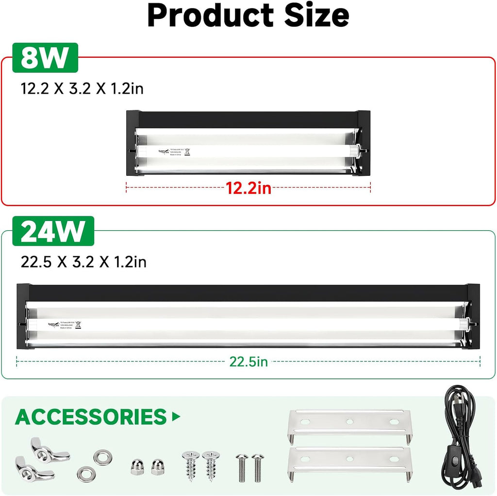 T5 UVB Reptile Light Fixture Upgrade Square HO UVB Bulb Lighting Combo Kit 10.0 UVB Light for Reptiles Terrarium Fluorescent 8W Reptile Light Bar UVA UVB Desert Lamp for Bearded Dragon Turtle Tank