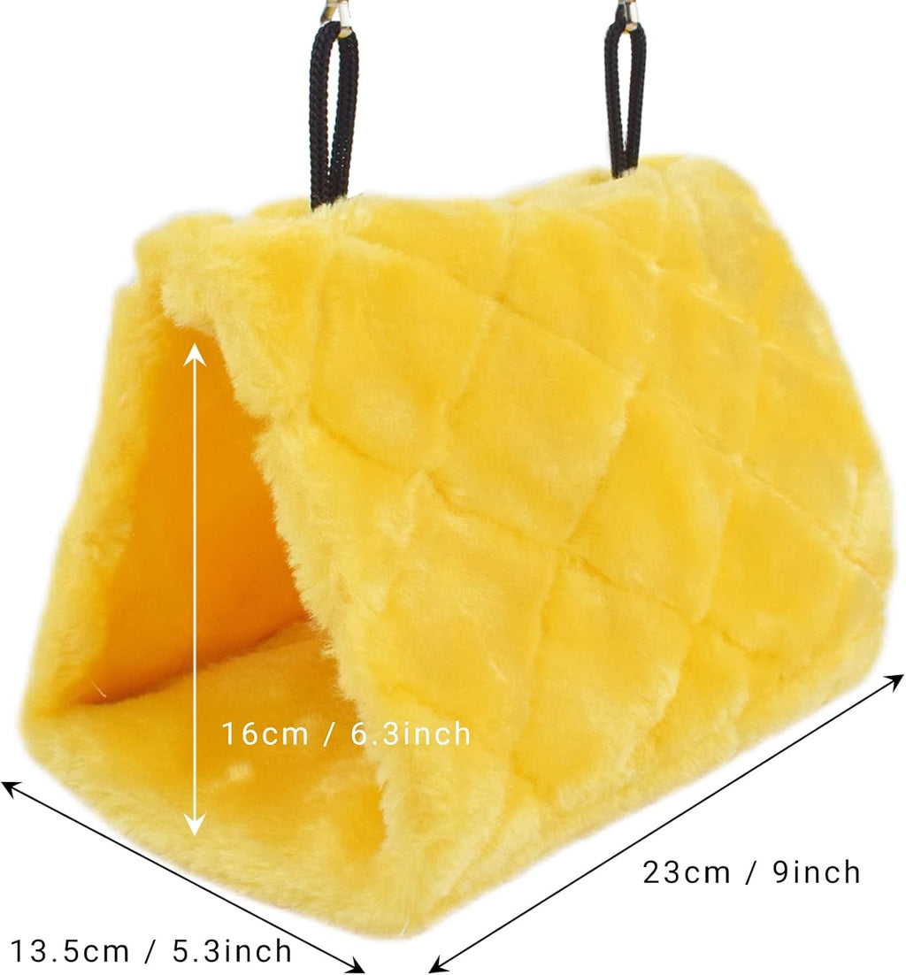 Pet Bird Nest Hammock Hanging Cave Cage Plush Snuggle Happy Hut Tent Bed, Yellow (Medium (9"x 5.31"x 6.3"))