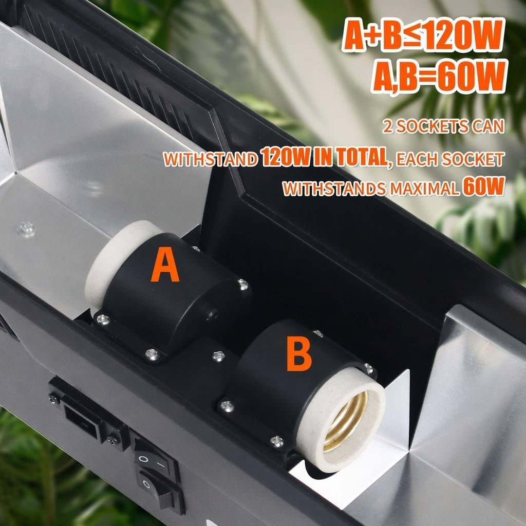 Dual Reptile Light Fixture with Separate Switches, 120W Max E26 Socket