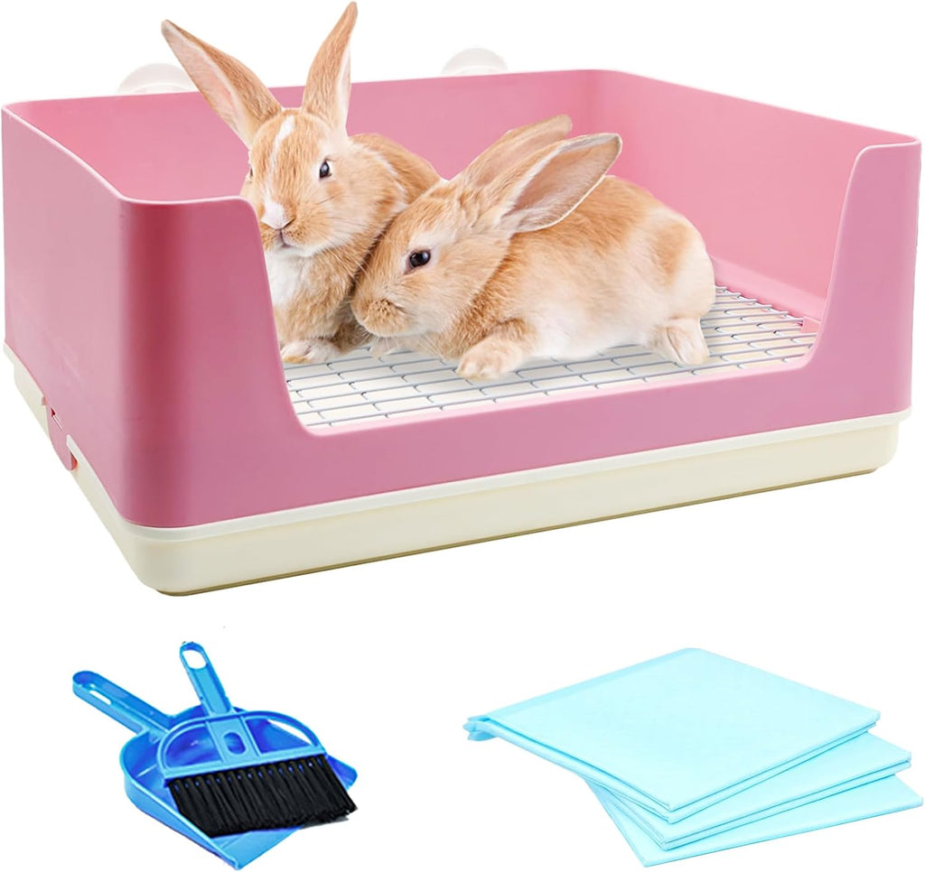 VCEPJH Extra Large Rabbit Litter Box for Cage, Plastic Litter Pan Corner Pet Toilet Small Animal Potty Tray with Metal Grate for Adult Guinea Pigs Chinchillas Ferrets (White)