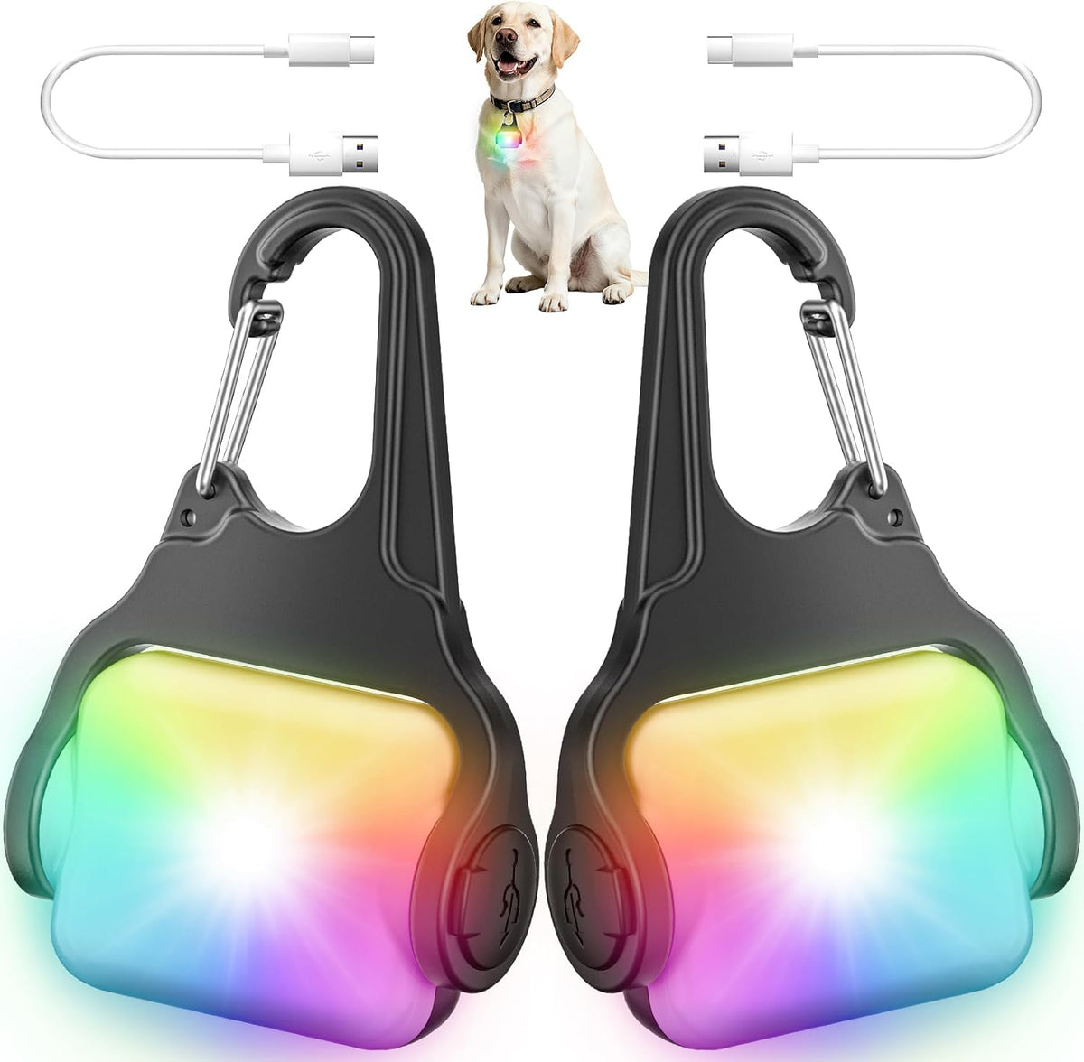 BLBS Rechargeable Dog Collar Light -3 Modes Dog Light, IP65 Waterproof Dog Walking Light, 50LM Dog Lights for Night Walking, Running, Camping, Climbing, Bike, 2 Pack