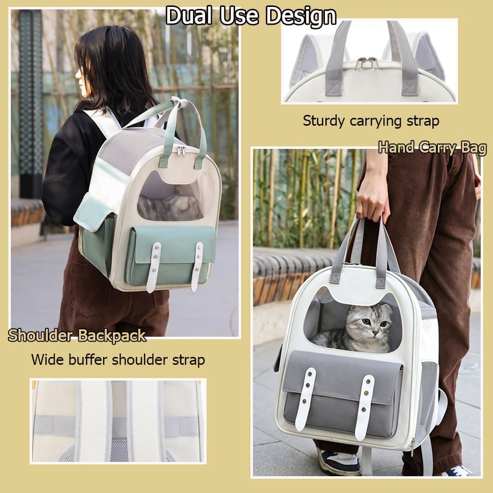 Pet Backpack, TSA-Friendly Canvas Transparent Cat Travel Backpack, Airline Approved Small Dog Travel Bag 15.7x9.1x12.6 Inches with Handles, Breathable for Camping, Outdoor Activities & Air Travel