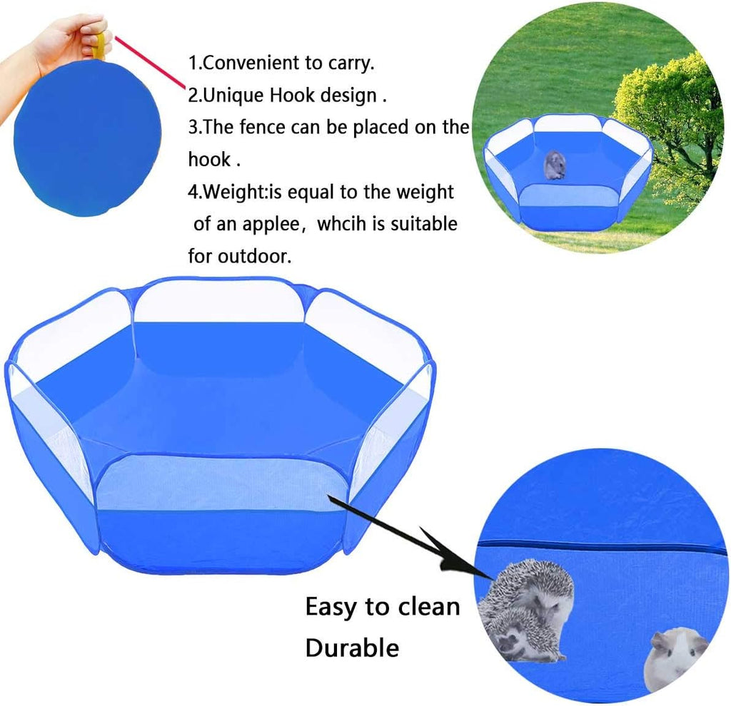 Small Animals Tent,Reptiles Cage,Breathable Transparent Pet Playpen Pop Open Outdoor/Indoor Exercise Fence,Portable Yard Fence (Upgrade Blue)
