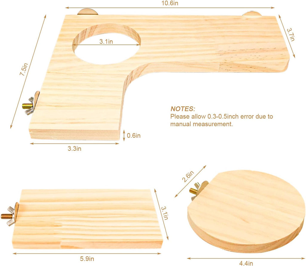 Roundler Squirrel Gerbil Chinchilla and Dwarf Hamster L-shaped Round Hole Wooden Platform, Birds Parrots Activity Playground (style-1)