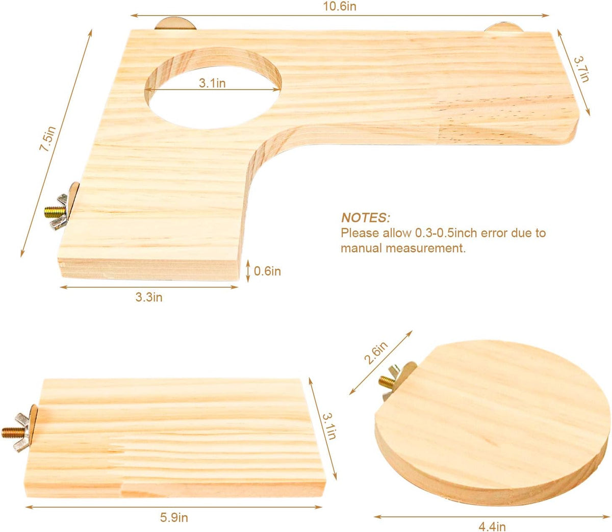 Roundler Squirrel Gerbil Chinchilla and Dwarf Hamster L-shaped Round Hole Wooden Platform, Birds Parrots Activity Playground (style-1)