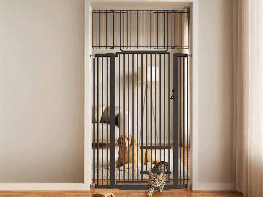 71" Extra Tall Cat Gate 29.5-40.6 Wide Pet gate with Small Cat Door,Pet Gate NO Drilling Pressure Mount Kit for Cats and Dogs Indoor Doorways liveing Room Bedroom