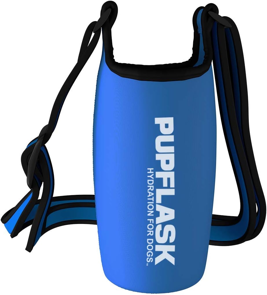 Tuff Pupper PupFlask Insulated Neoprene Dog Water Bottle Holder Sling with Wide Adjustable Shoulder Strap, Great for Travel, Walking, Hiking, Portable Pet Water Bottle Holder (27 OZ, Quetzal Green)
