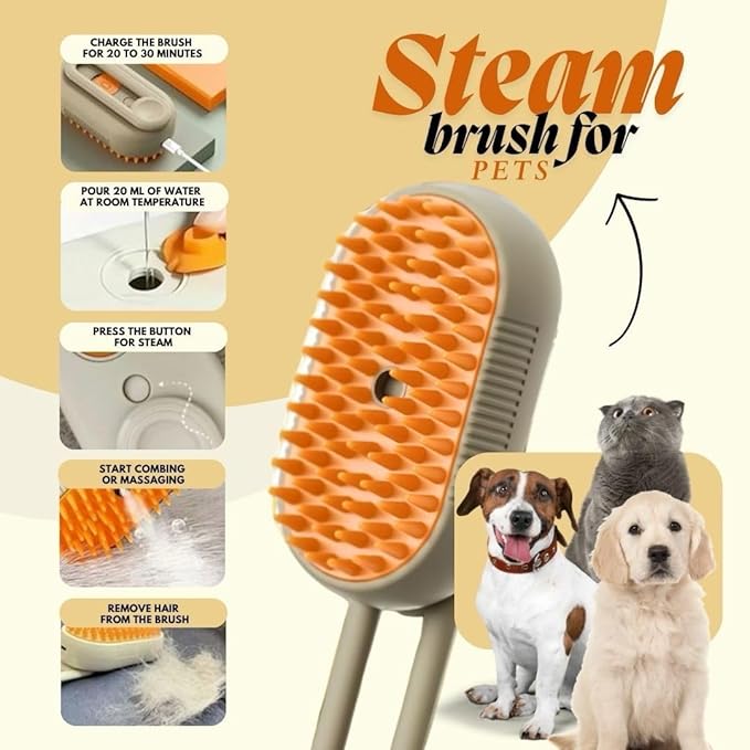 3-in-1 Steam Pet Brush for Cats & Dogs – Self-Cleaning Grooming Comb - Image 8
