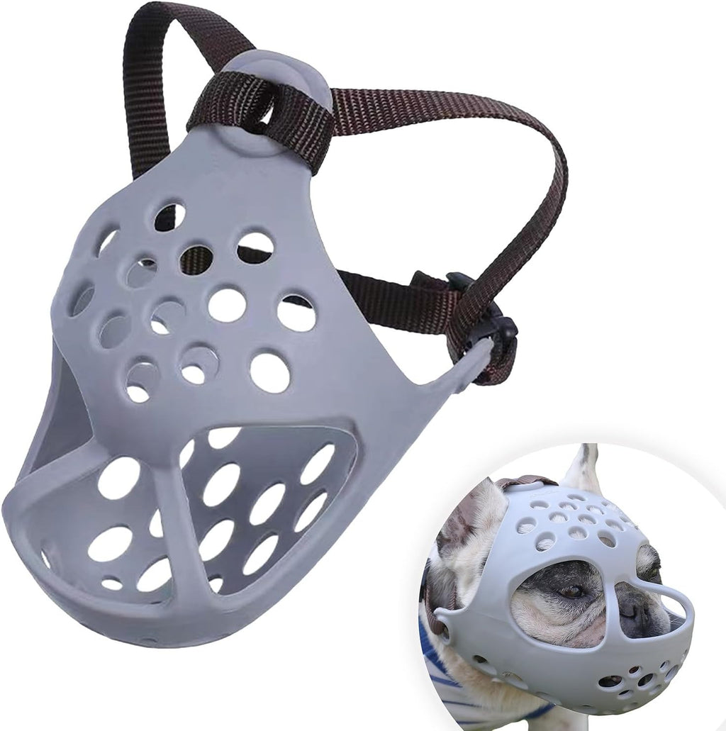 Short Snout Dog Muzzle- Adjustable Soft Silicone Flat Faced Bulldog Muzzle Breathable Dog Mask for Biting Chewing Training Licking and Grooming (Black, S（Head 13.0"-14.5"）)