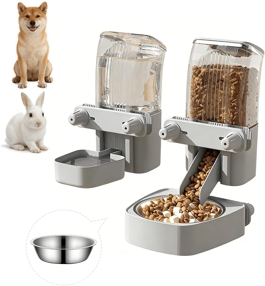 2-Pack Cage-Style Large Capacity Hanging Automatic Pet Feeder & Water Dispenser 50oz/1500ml,for Cages 0.98" Max Inner,1.77"-2.56" Outer,for Small/Medium Dogs, Cats, Rabbits & Guinea Pigs