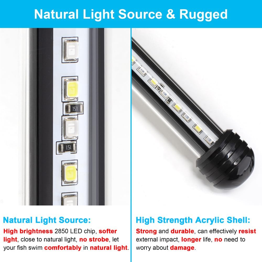 DaToo 12W 23inch Submersible Aquarium Light Underwater Fish Tank Light LED Aquarium Light Bar with Timer Auto On/Off and Dimmer Adjustable Brightness, 1 Yr Warranty