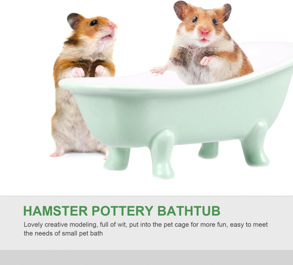 VICASKY Hamster Ceramic Bathtub Small Animal Bed Pet Sleeping Chinchilla Bath Hideout Toys Guinea Pig Food Bowl for Hamster Habitat House Light Green,6.14 X 3.14 X 2.75 Inch